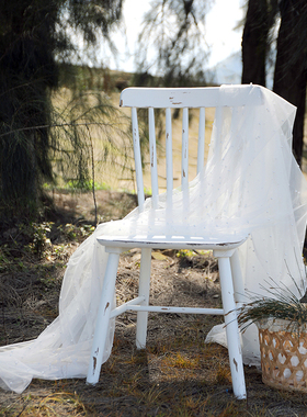 优选做旧白椅子拍摄道具 实木高背椅花店橱窗装饰 法式风格木质温