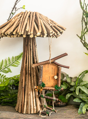 优选创意实木蘑菇落地摆件庭院造景客厅玄关酒店大堂民宿装饰艺术