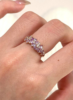 薰衣草紫色满钻戒指开口戒