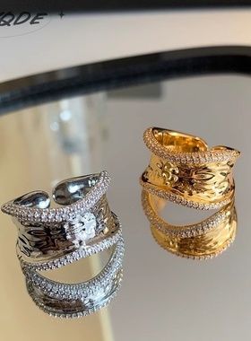 auQDE欧美不规则镶钻宽版戒指