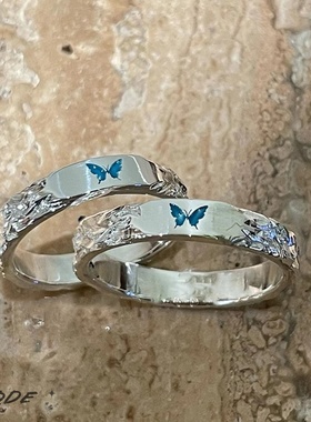 韩版蓝色蝴蝶戒指轻奢个性时尚