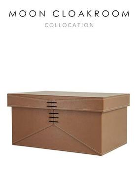 现代简约样板间收纳盒摆件咖色皮质收纳箱全屋定制软装饰品