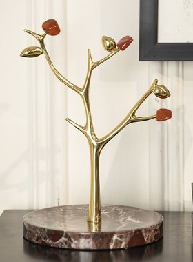 优选柏梵黄铜玛瑙金枝玉叶首饰架高档客厅玄关入户钥匙收纳装饰摆