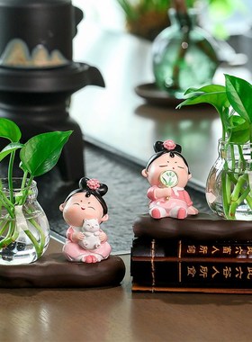 优选粉色格格上班趣味搞笑电脑桌办公室工位水培迷你花器治愈系小