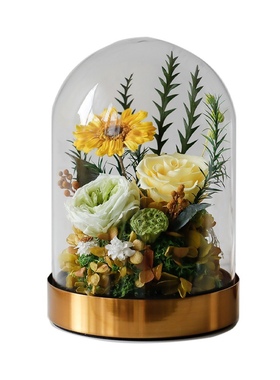 优选永生真花向日葵玻璃罩创意家居摆件送女朋友生日礼物闺蜜母亲