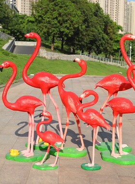 优选仿真火烈鸟雕塑摆件玻璃钢公花园林景观动物庭院水池户外婚庆