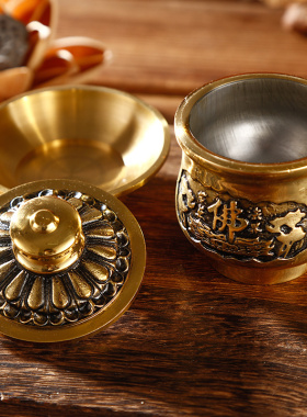 优选纯铜家居摆件佛堂礼佛供水杯佛字莲花净水杯佛供杯菩萨喝水杯