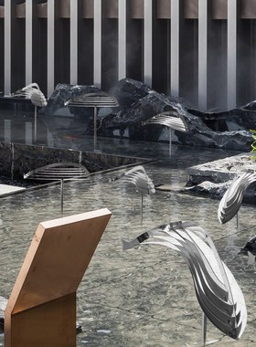 优选户外水池不锈钢小鱼摆件售楼处酒店大堂广场喷泉雕塑园林水景