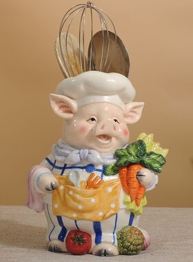 优选方亚手绘陶瓷猪收纳筒花瓶厨房装饰家居装饰摆件可爱田园创意