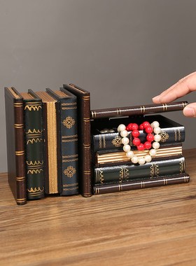 欧式假书收纳盒书房摆件办u公室酒柜木质仿真书装饰品摄影道具书