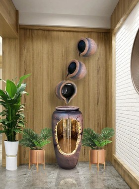 现代中式陶罐挂墙流水造景组合摆件玄关阳台户外庭院创意鱼池装饰