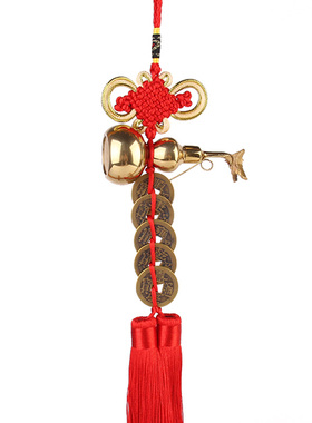 铜葫芦五帝钱挂件真品五帝空P心开口葫芦带盖