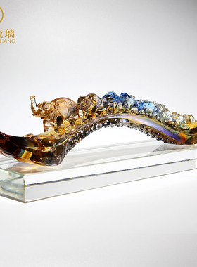 琉璃如意大象摆件轻奢开业礼品高档工艺品镇宅礼物客厅家居装饰品