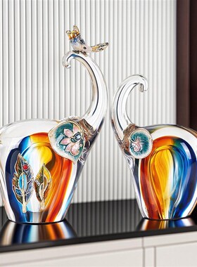 琉璃大象摆件珐琅彩工艺品客厅高档酒柜轻奢对象装饰乔迁新居礼物