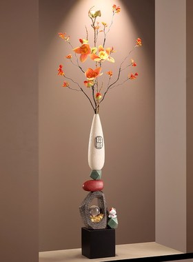 入户玄关造景迎客松花瓶大摆件进门屏风H新中式客厅竖高长装饰礼