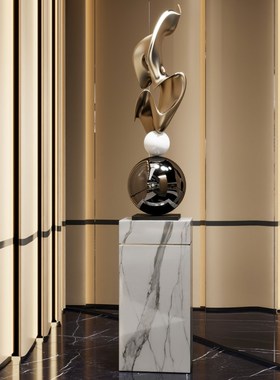电镀艺术雕塑现代几何落地摆件酒店会所空间装饰S品样板房客厅玄