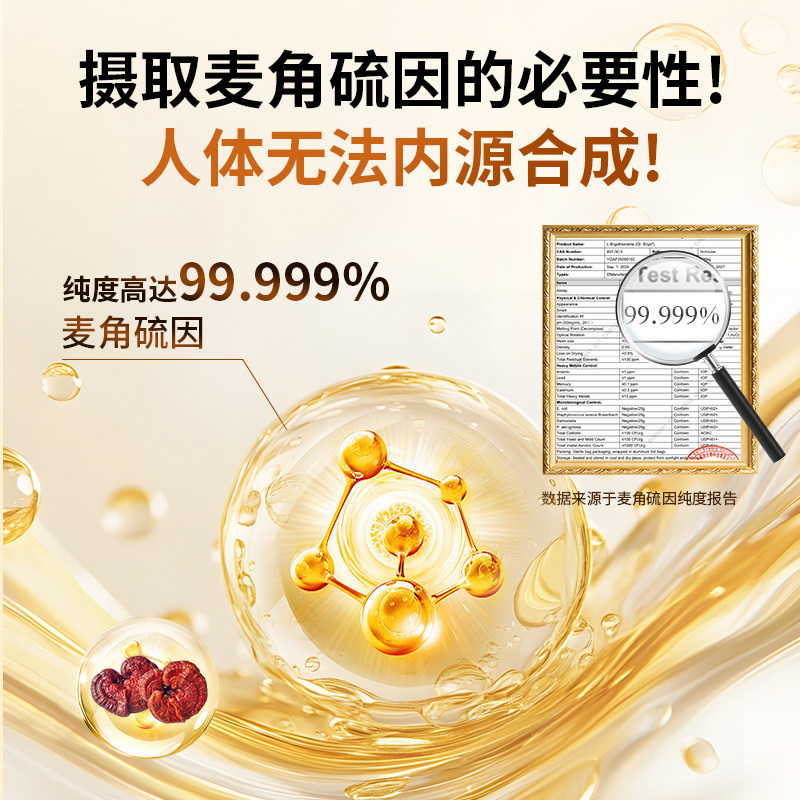 Healthyard99.999%高纯度25mg麦角硫因胶囊新西兰进口30粒/瓶B
