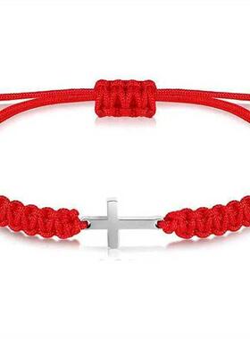 欧美简约十字架编织手链亲