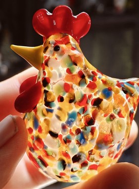 淄博琉璃手作仿真公鸡桌面小摆件寓意吉祥装饰品办公书桌摆设礼物