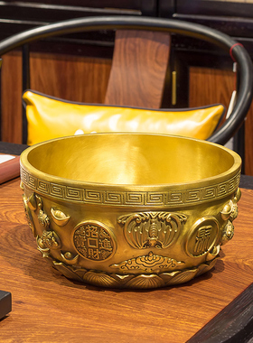 优选聚宝盆摆件紫铜纯手工黄铜工艺品存钱罐缸家居办公桌装饰开业