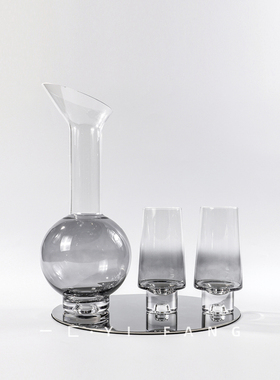 优选一匚 欧式轻奢简约水晶烟灰色金色酒具酒杯摆件 样板房软装饰