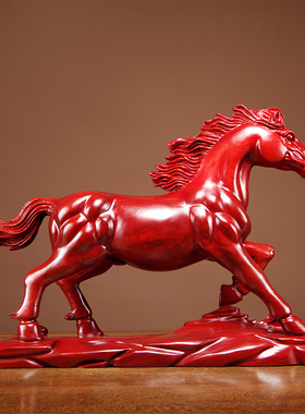 优选红花梨实木雕刻生肖马摆件红木马到成功家居客厅办公室装饰工