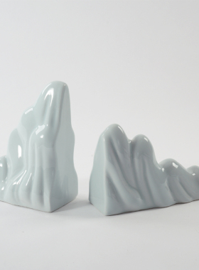 优选新中式创意假山书挡书靠书立陶瓷摆件石头办公室桌样板房软装