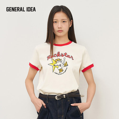GENERAL IDEA BY BUMSUK 韩国正品 拼头猫接撞色短袖T恤趣味印花 - 图1