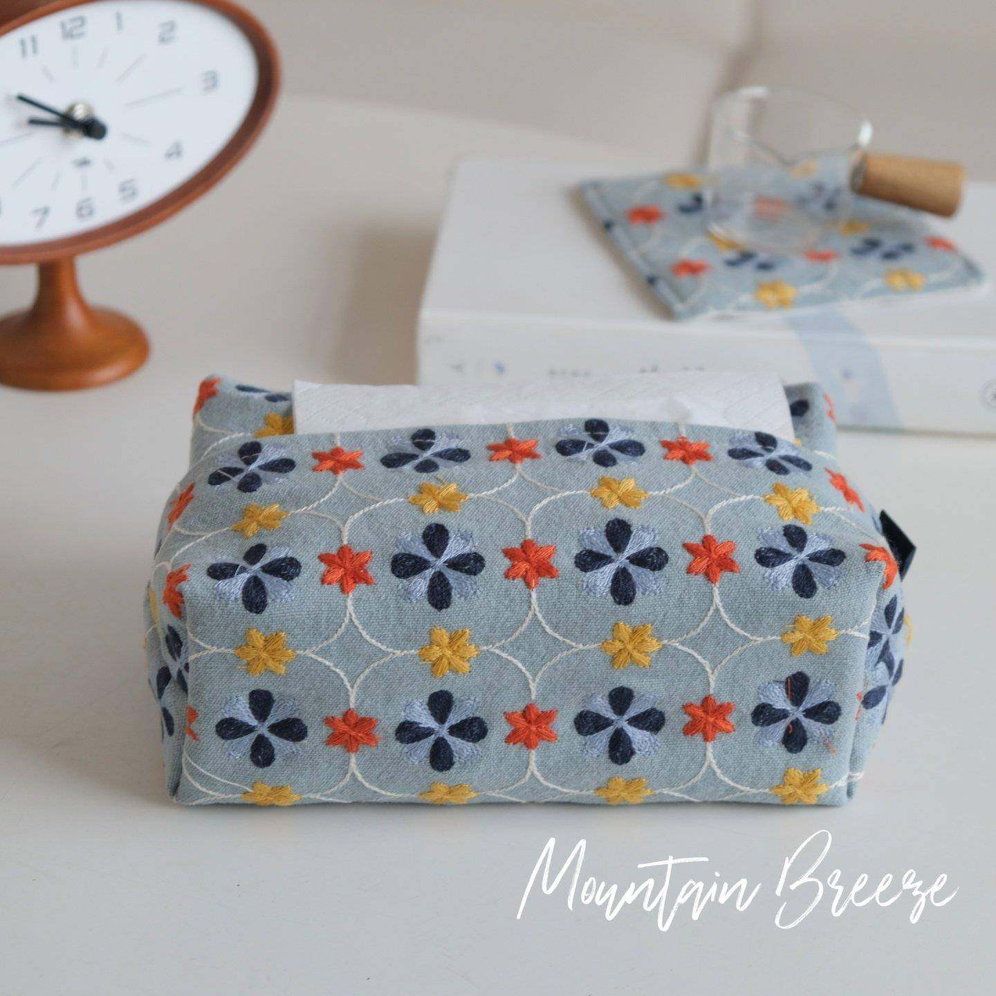 棉麻刺绣桌面纸巾盒抽纸盒法式覆古布艺抽纸收纳盒天蓝色中古风,淘宝优惠券,粉丝福利购,淘宝优惠卷