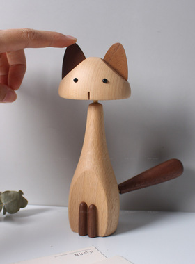 木然木艺动物猫创意礼品家居装饰品木质欧式摆件木制品样板房摆件