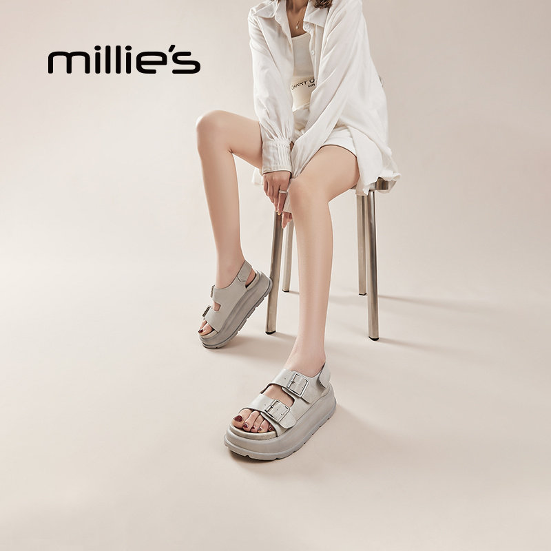 MILLIE'S/妙丽厚底真皮凉鞋女2026年夏季新款,淘宝优惠券,粉丝福利购,淘宝优惠卷