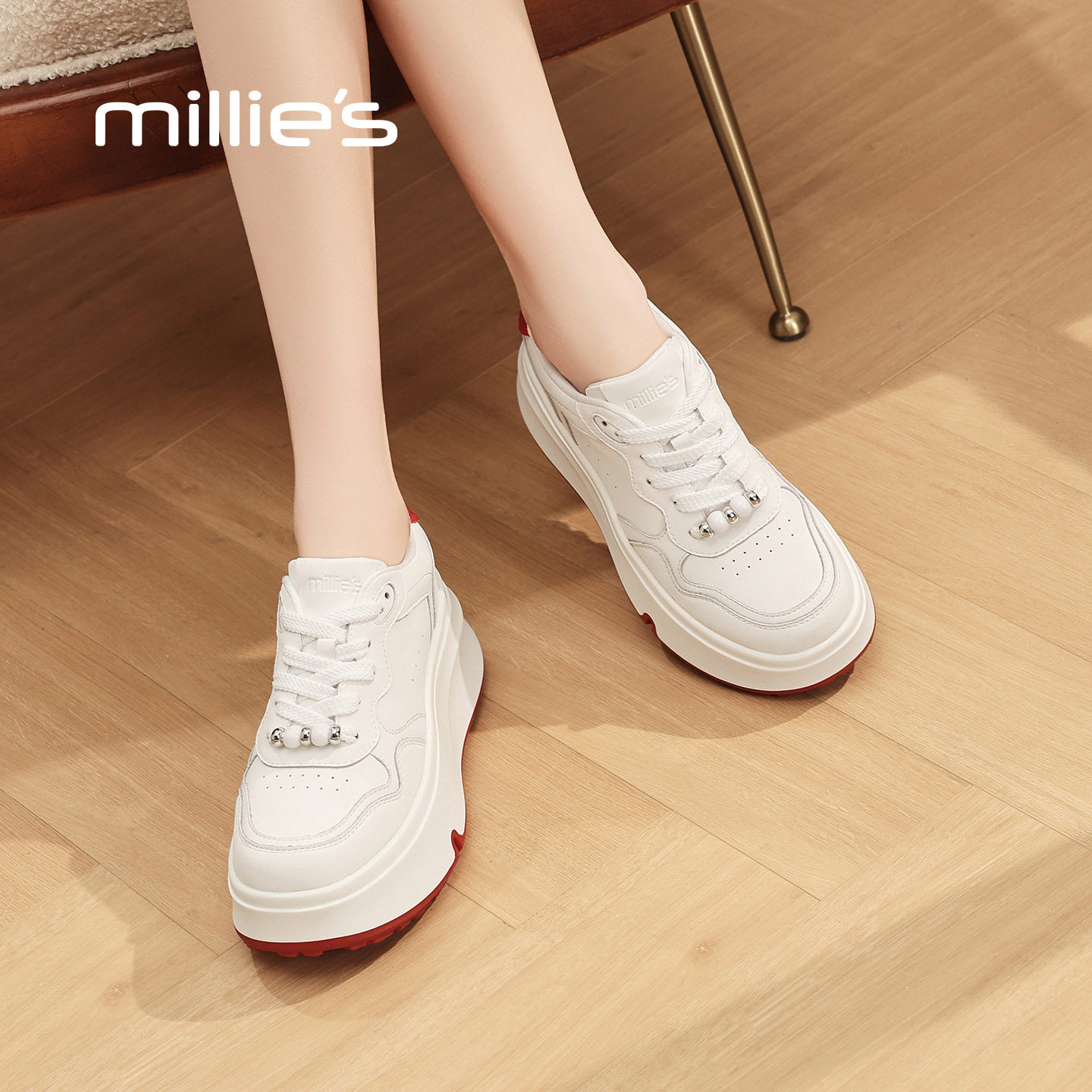 MILLIE'S/妙丽厚底小白鞋女2026春季新款户外风百搭增高休闲鞋Z,淘宝优惠券,粉丝福利购,淘宝优惠卷