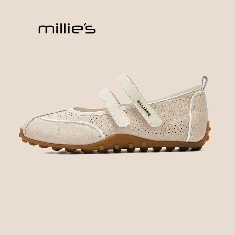 MILLIE'S/妙丽法式魔术贴玛丽珍复古百搭单鞋春夏透气款芭蕾休闲 - 图1