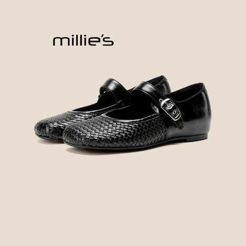 MILLIE'S/妙丽真皮浅口单鞋女2026夏季新款圆头绝美百搭小跟鞋 - 图1