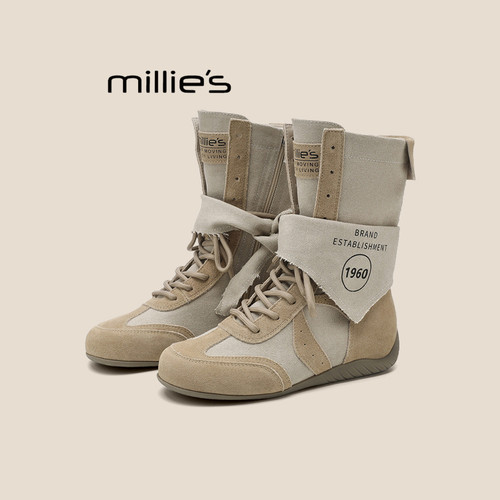 MILLIE'S/妙丽工装马丁靴女外穿2026夏款中筒靴百搭复古休闲短靴 - 图1