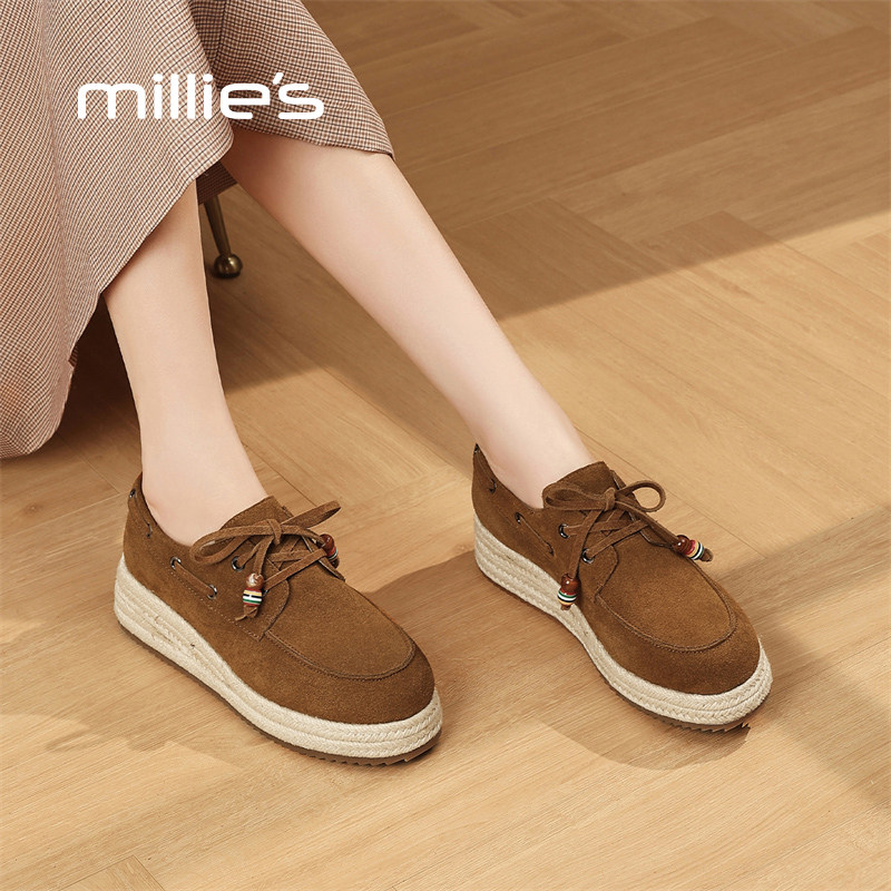 MILLIE'S/妙丽2025秋季新款时尚真皮休闲深口平底懒人渔夫鞋女,淘宝优惠券,粉丝福利购,淘宝优惠卷