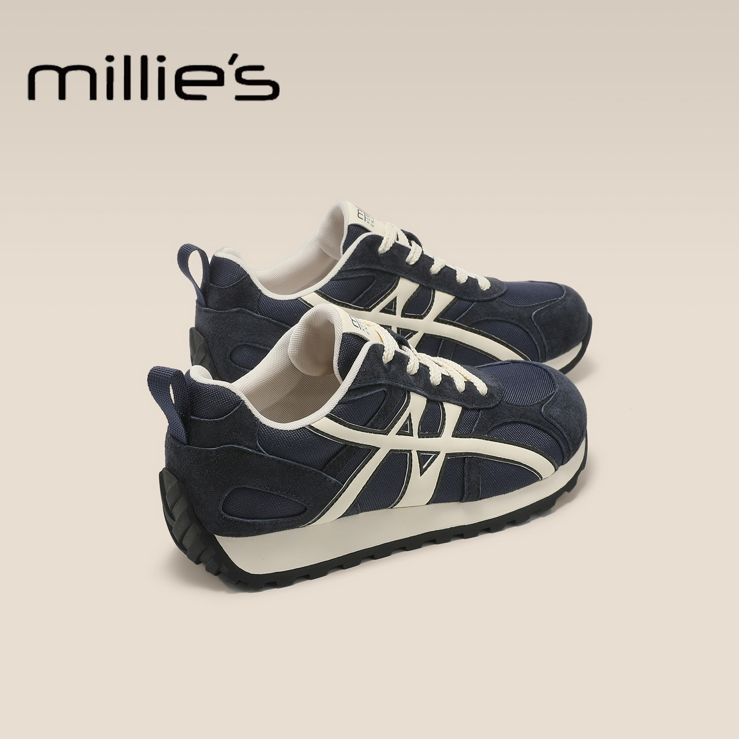 MILLIE'S/妙丽德训鞋女真皮阿甘鞋系带女鞋百搭平底拼色休闲鞋秋,淘宝优惠券,粉丝福利购,淘宝优惠卷