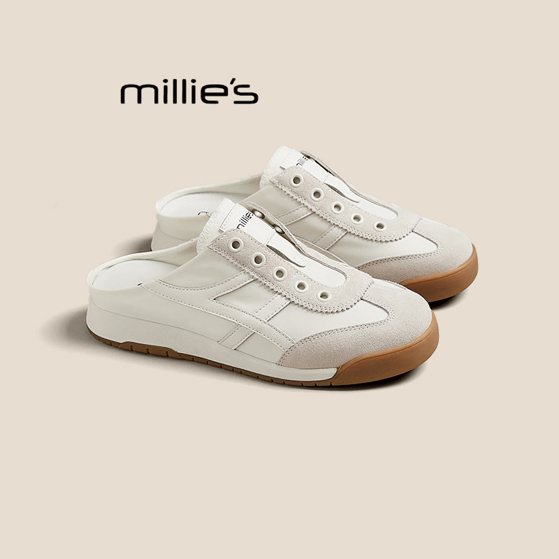 MILLIE'S/妙丽厚底2025德训鞋半拖鞋包头拖运动无后跟小白鞋女,淘宝优惠券,粉丝福利购,淘宝优惠卷