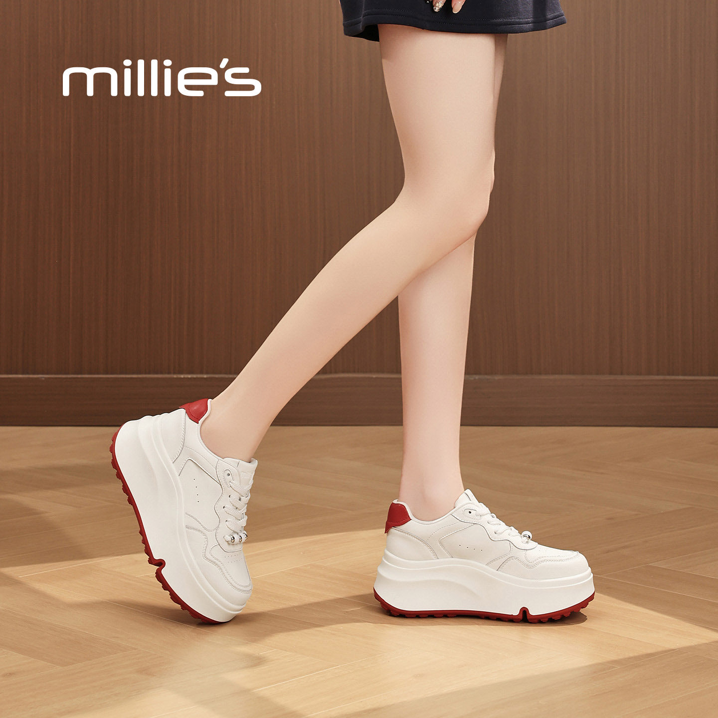MILLIE'S/妙丽厚底小白鞋女2026春季新款户外风百搭增高休闲鞋Z,淘宝优惠券,粉丝福利购,淘宝优惠卷