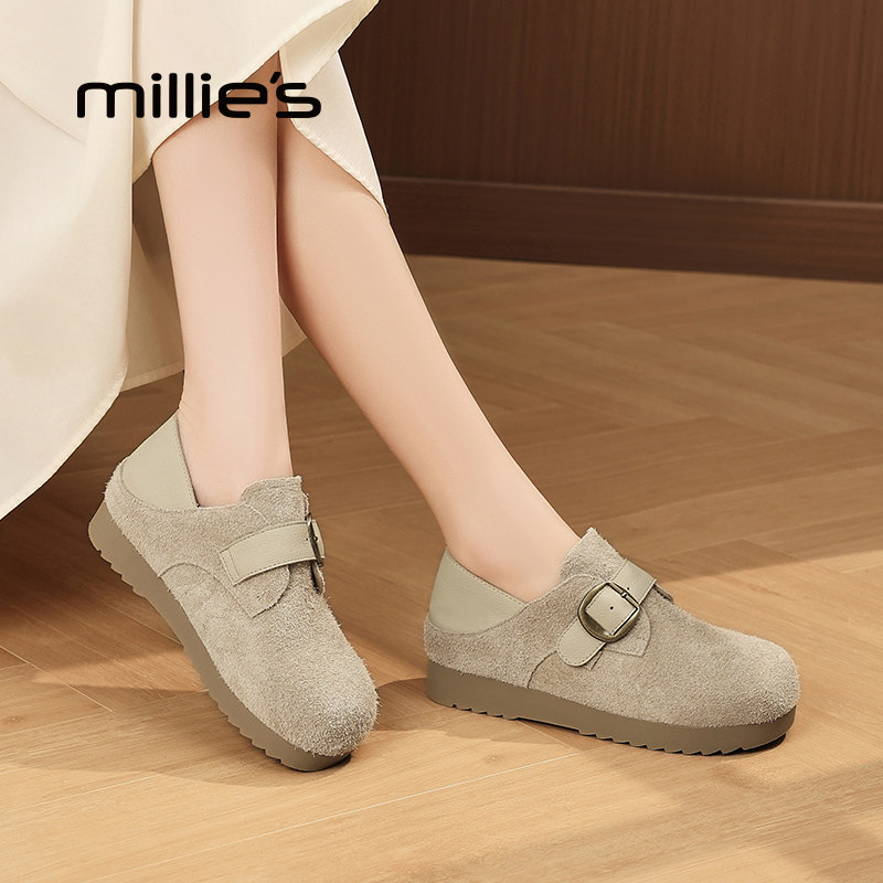 MILLIE'S/妙丽2025秋季新款时尚真皮休闲深口平底懒人渔夫鞋女,淘宝优惠券,粉丝福利购,淘宝优惠卷