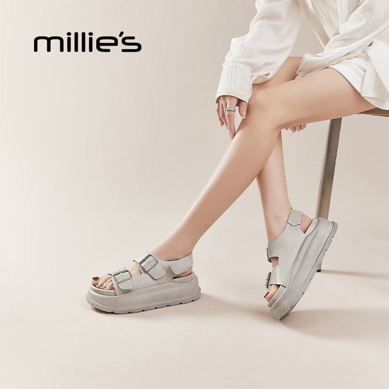 MILLIE'S/妙丽厚底真皮凉鞋女2026年夏季新款,淘宝优惠券,粉丝福利购,淘宝优惠卷