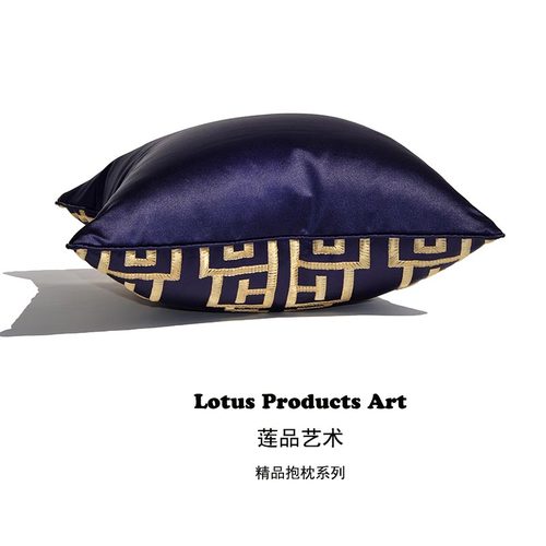 优选丝绣新中式客厅沙发抱枕中式回纹床头靠枕绸缎汽车腰靠垫套不 - 图0