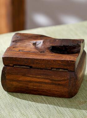 泰国木雕收纳盒复古木质饰品盒子实木名片盒创意方形桌面装饰摆件