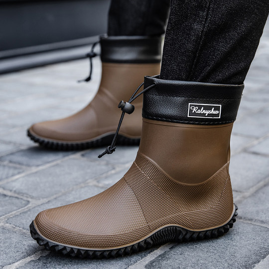 2025 резиновые сапоги для мужчин и женщин, нескользящие модные резиновые сапоги до середины икры для работы на кухне, уличная резиновая обувь, износостойкая водонепроницаемая обувь для рыбалки
