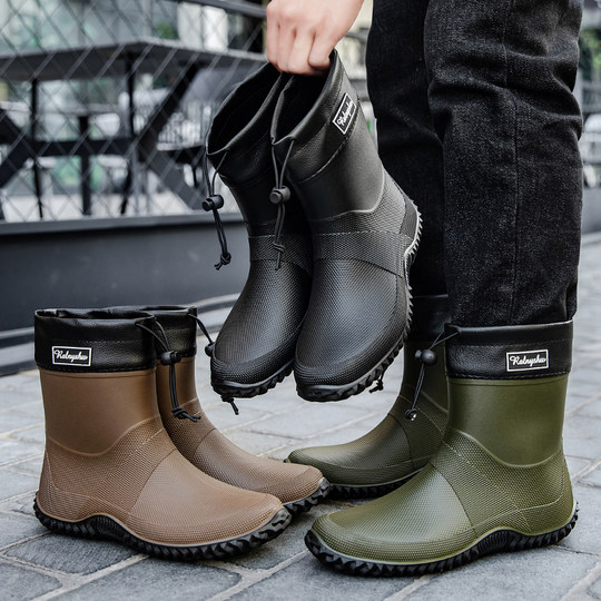 2025 резиновые сапоги для мужчин и женщин, нескользящие модные резиновые сапоги до середины икры для работы на кухне, уличная резиновая обувь, износостойкая водонепроницаемая обувь для рыбалки