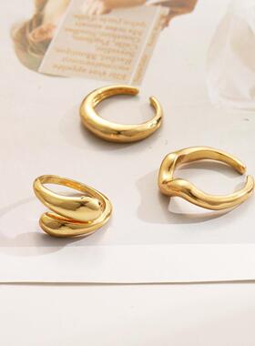 Ring Jewelry Gift小众潮流几何弧面指环关节戒夸张开口套装戒指