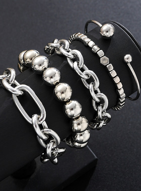 Bracelet Sets欧美环保粗手链5件铝链+铁链+CCB设计链条圆珠手饰
