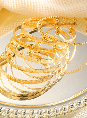 Women Bracelet欧美复古多层菱形花纹手镯女时尚轻奢夸张合金手饰