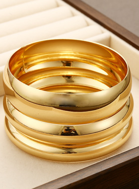 Women Bracelet欧美夸张个性素圈光面手镯3件套小众几何圆形手镯