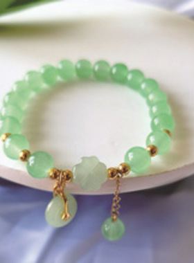 Bracelet中式清新绿四叶草手链仿东陵玉女闺蜜小众感手串直播饰品